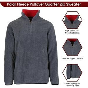 Quarter Zip CHARCOAL Fleece Pullover Long Sleeve Sweatshirt Mid Weight Sweater